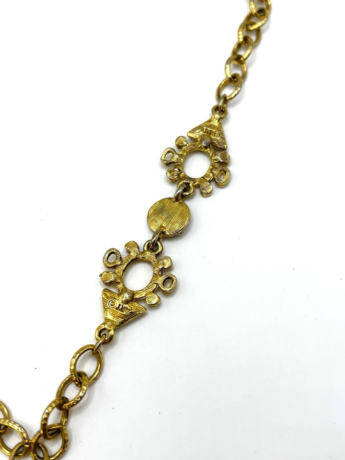 Vintage Statement Gold Tone Textured Fringe ART Exotic Pagoda Necklace Pendant