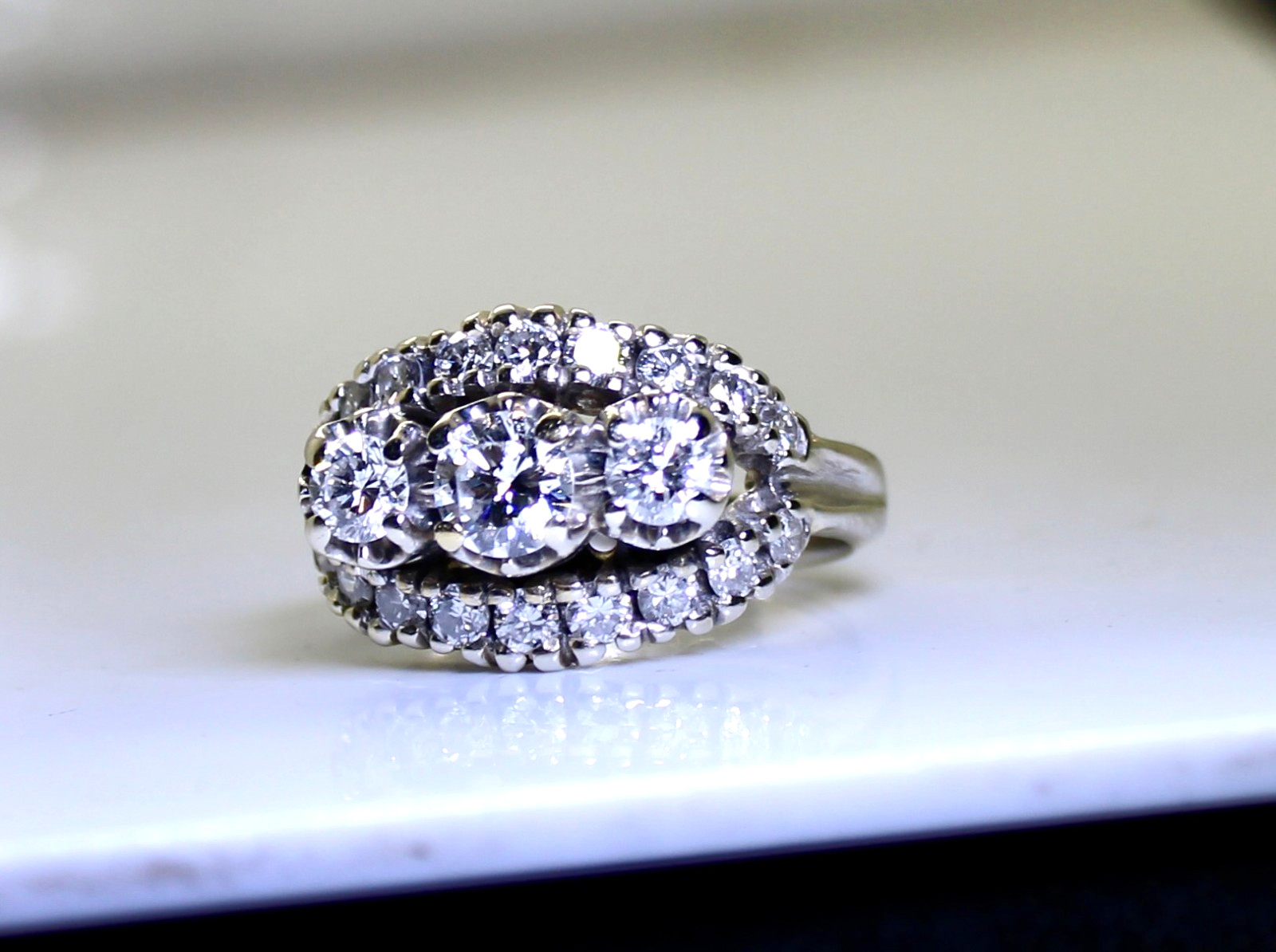 Gorgeous Vintage Estate Ladies 14K White Gold 1.12Ctw Diamond Ring, 6.9 Grams,s6