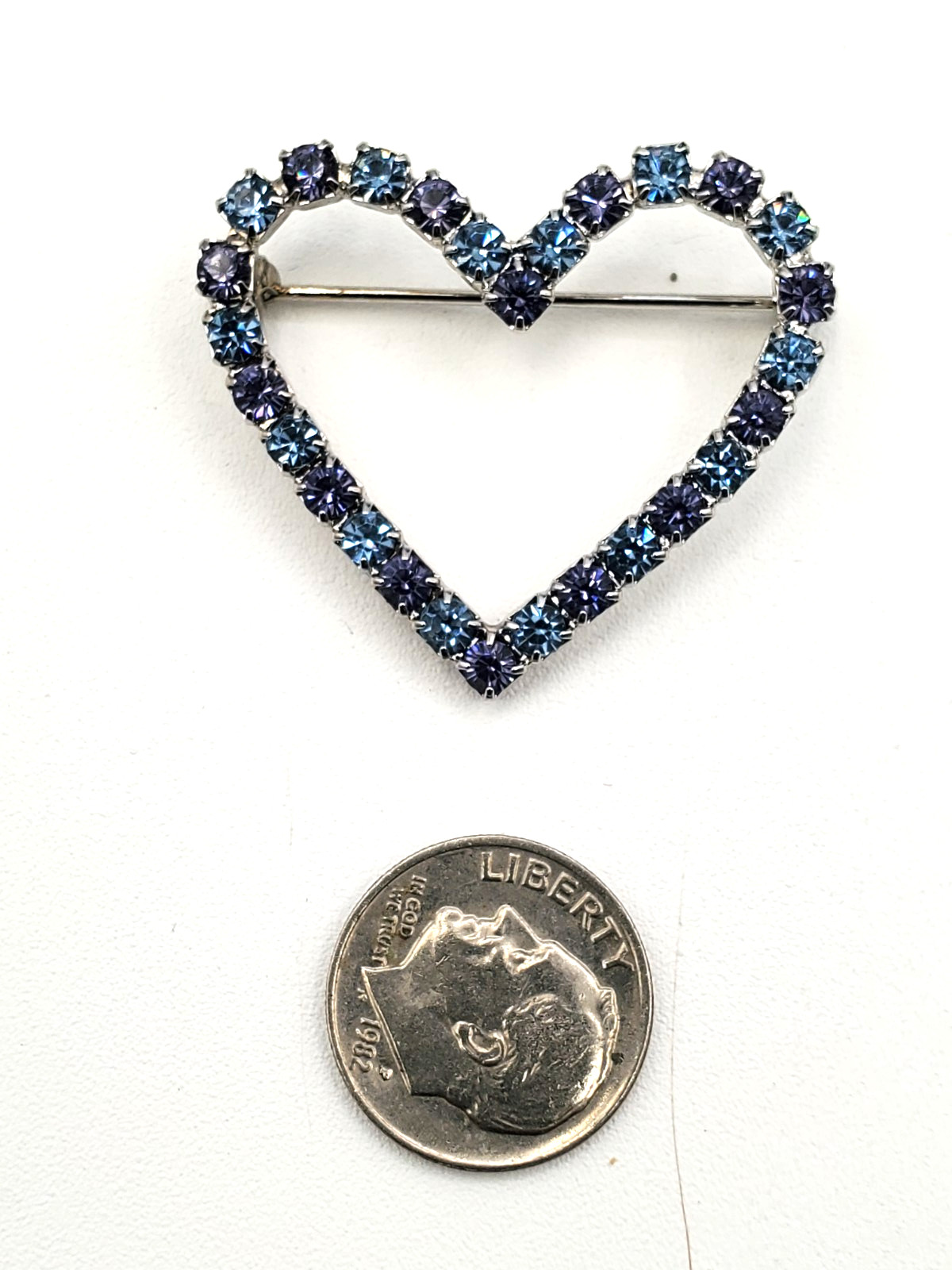 Vintage Purple and Blue Rhinestone Heart Pin