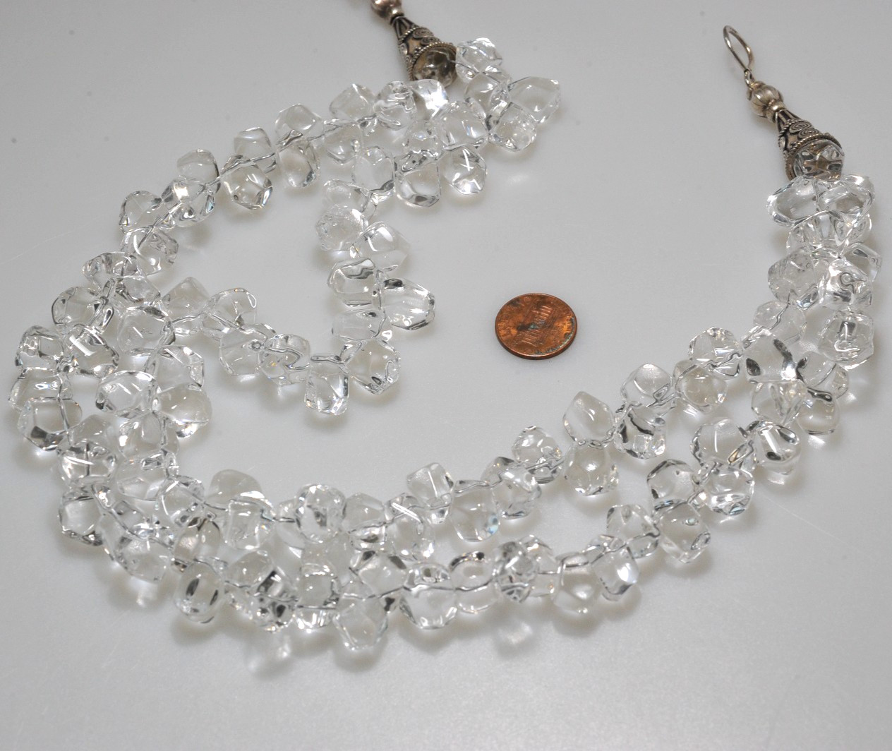 VTG clear rock quartz crystal tumbled polished sterling clasp necklace 258 Grams