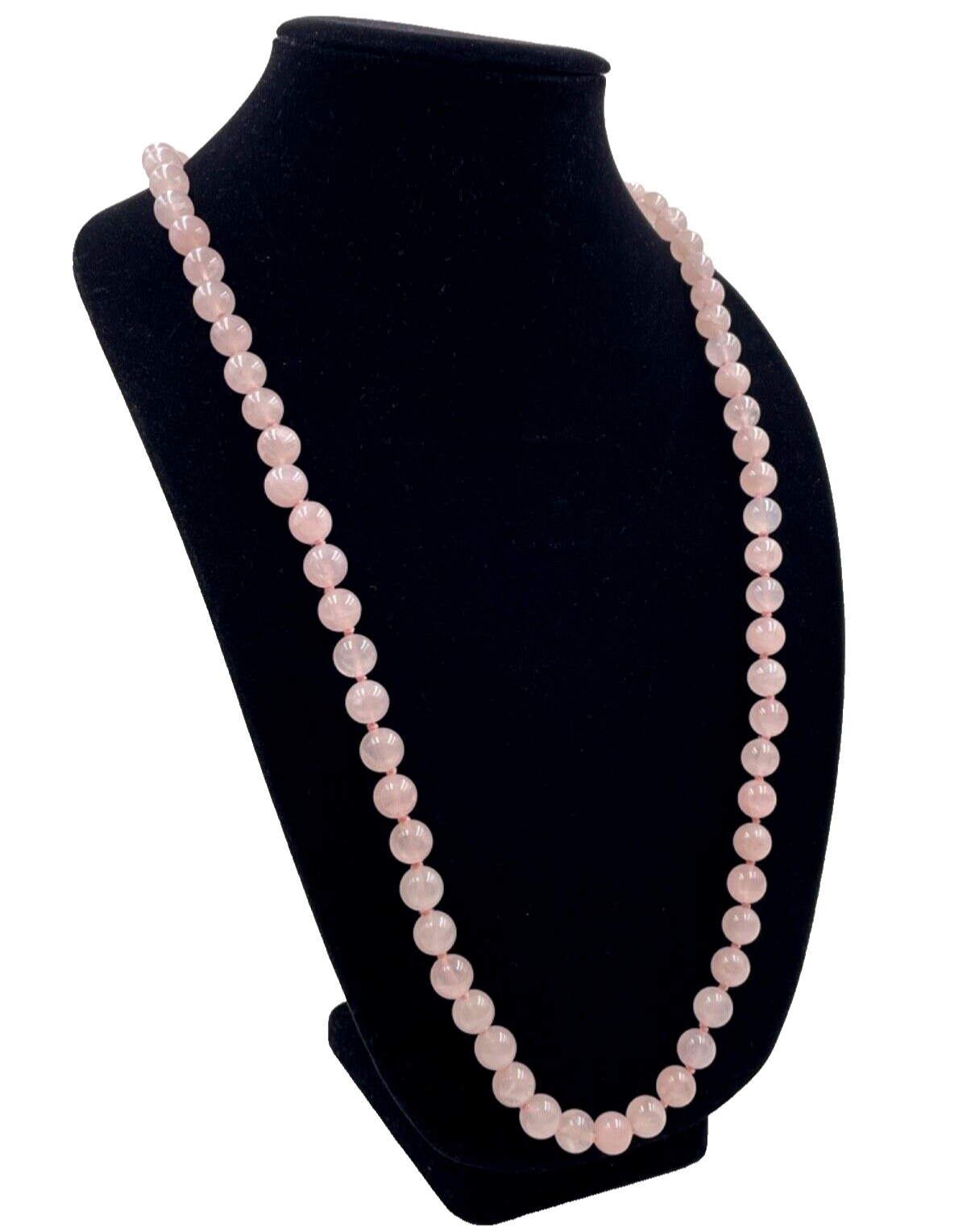 ROSE QUARTZ ANTIQUE CHINESE EXPORT HAND-KNOTTED NECKLACE LONG NO CLASP 1 STRAND