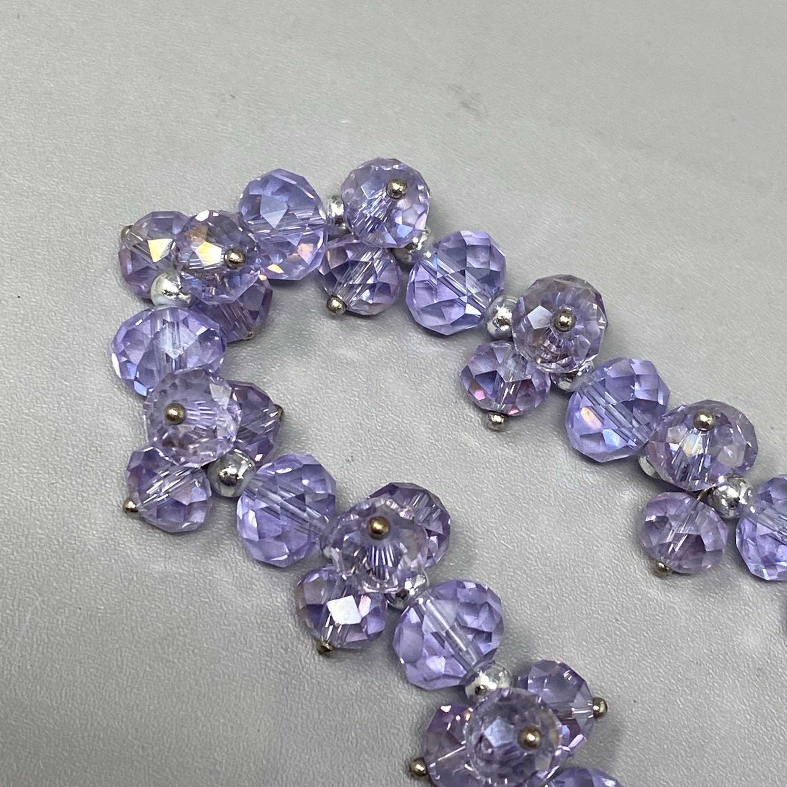 Purple Glass Bead Cluster Bracelet Stretch Fire Polished AB Coated Retro 6.75″