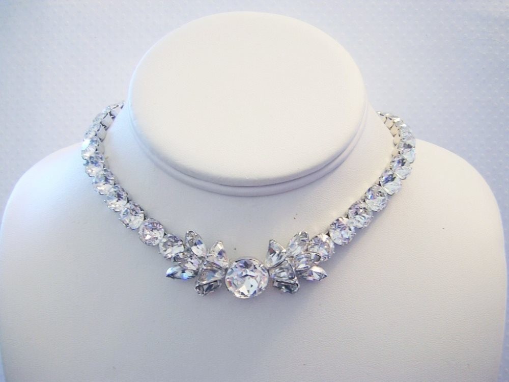 EISENBERG Exquisite HEADLIGHT & TRILLION Rhinestones UNIQUE Design NECKLACE