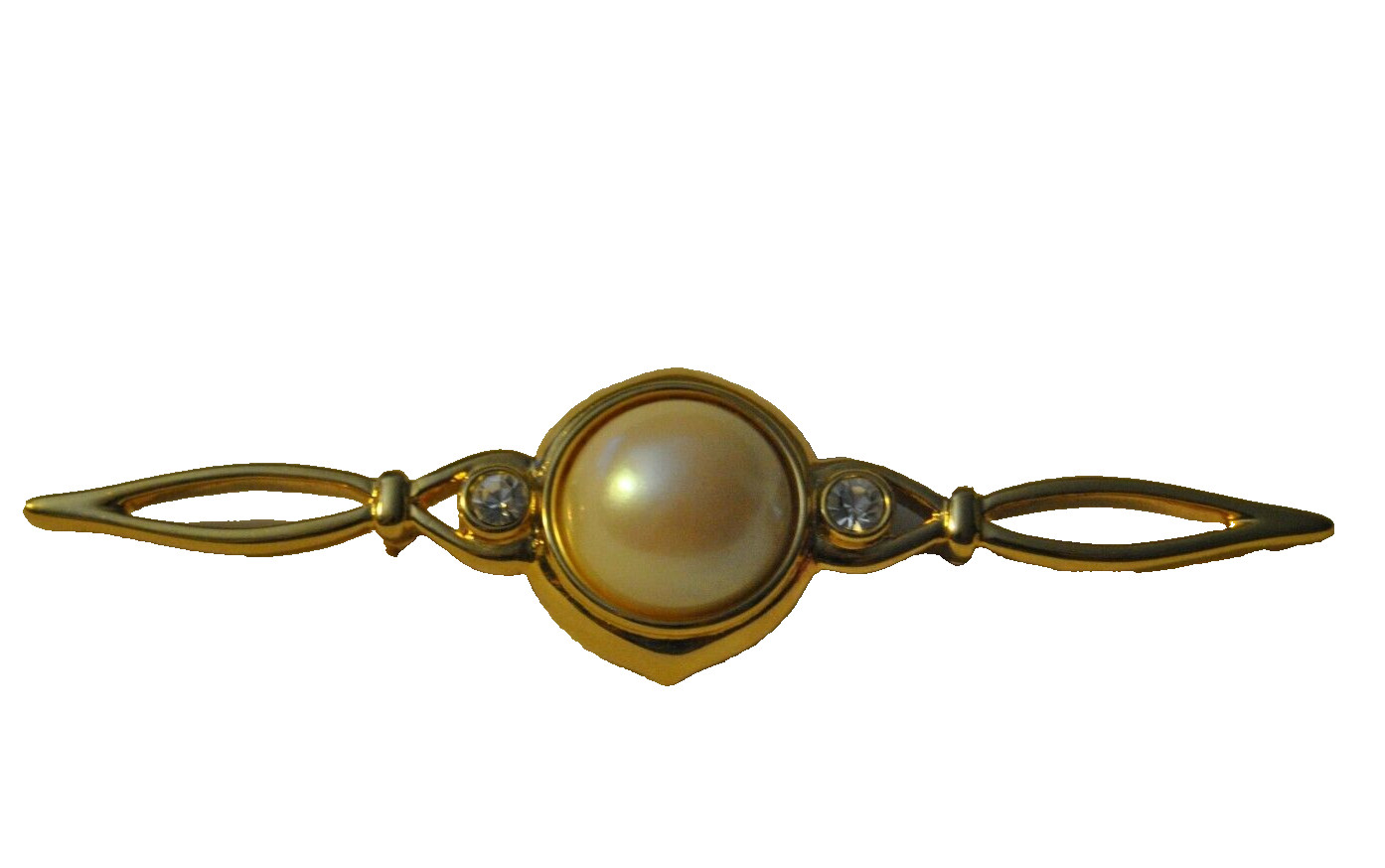 Monet Gold Tone Large Faux Pearl Bar Pin Brooch 4 in Long