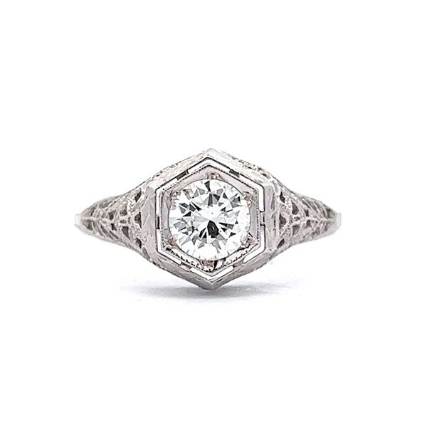 Art Deco Style Round Cut Lab Created Diamond 925 Silver Engagement Filigree Ring