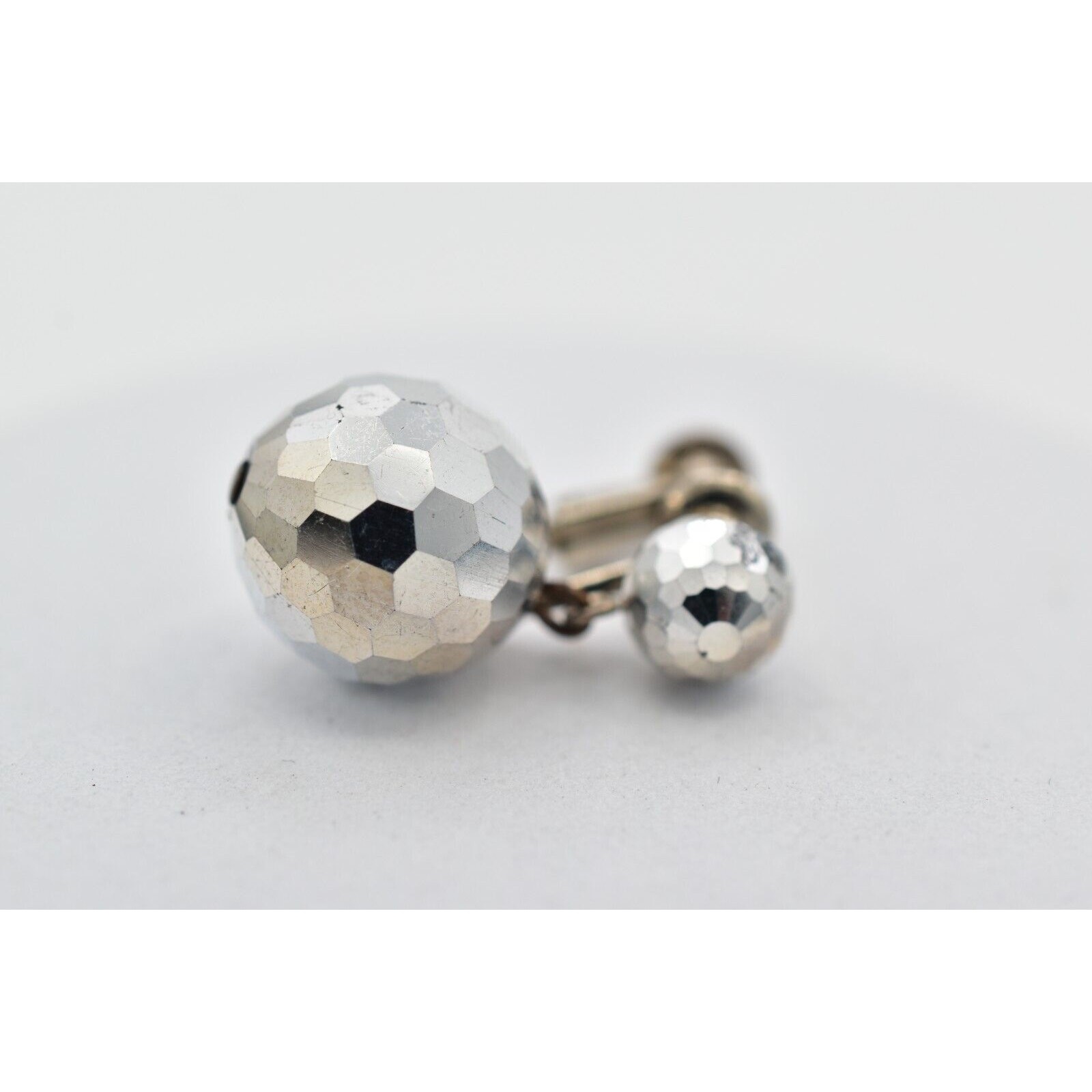 Vintage Crystal Clip On Earrings Silver Dangle Disco Ball Drop Glam 1950s A24