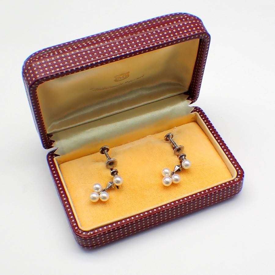 Mikimoto Pearl Screw Back Earrings Sterling Silver