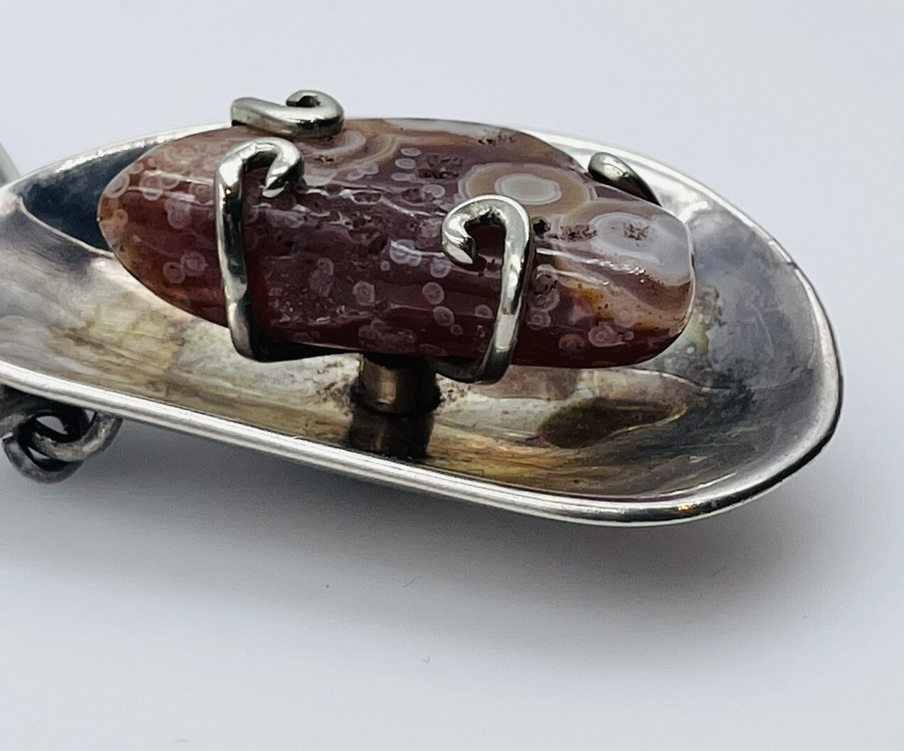 Los Castillo Vintage Mexican Sterling Silver Agate Neck Ring Modernist Necklace