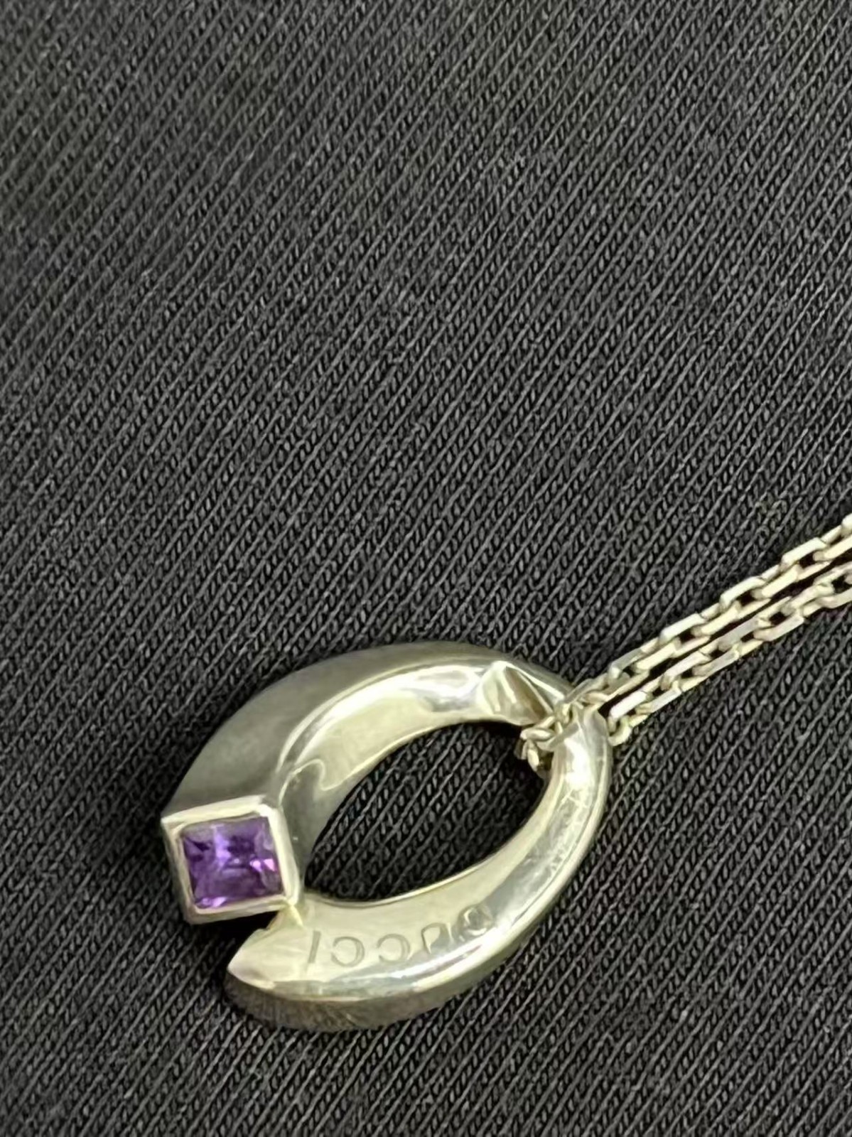 GUCCI Amethyst Twist Pendant 925 Silver Necklace 16.5in
