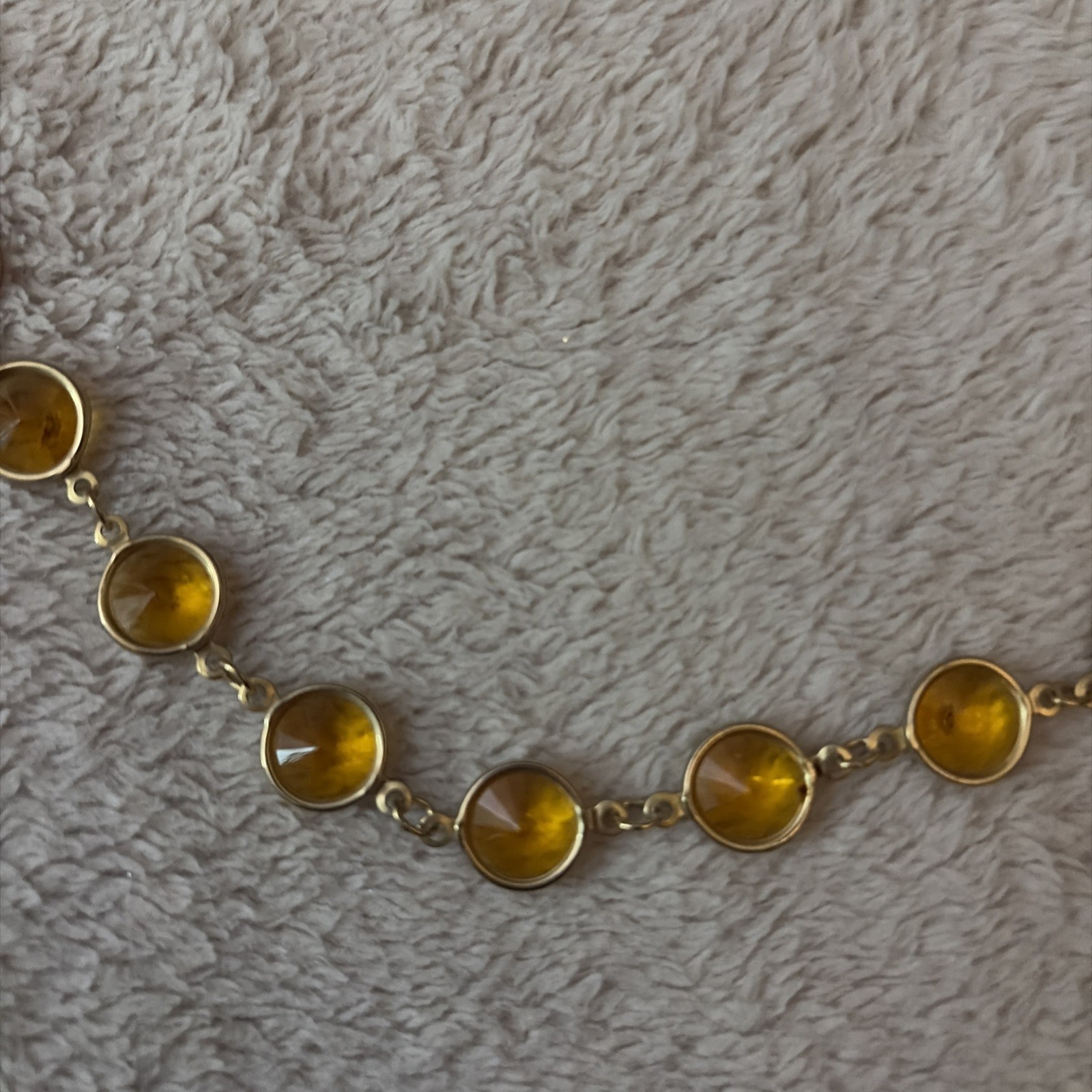 Bezel Set Amber Honey Crystal Gold Tone Necklace