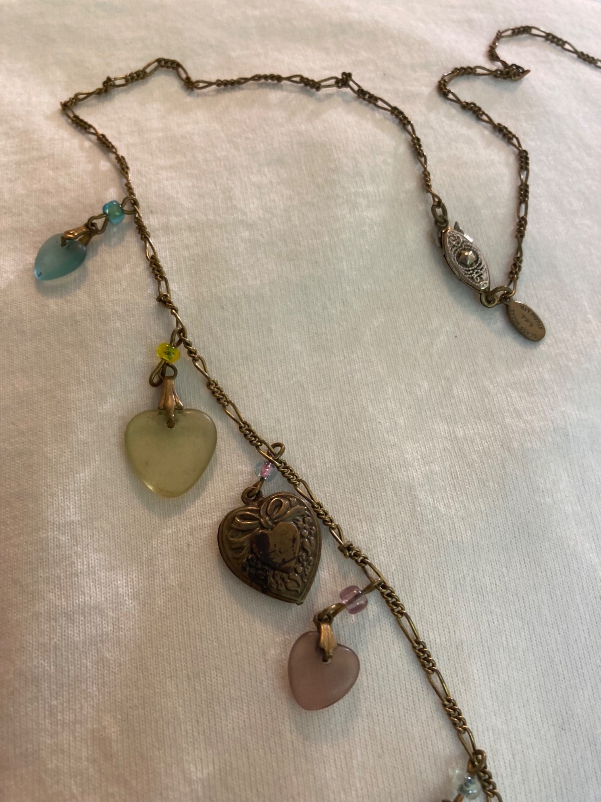 Glass Works Studio Marked Vintage Necklace with Heart Charms and Beads