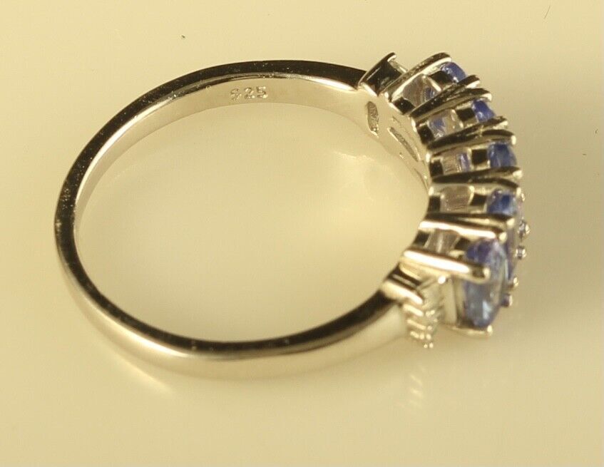 Vtg Signed Sterling D’Joy 5 Stones Tanzanite Channel Diamond Accent Ring 7 1/4