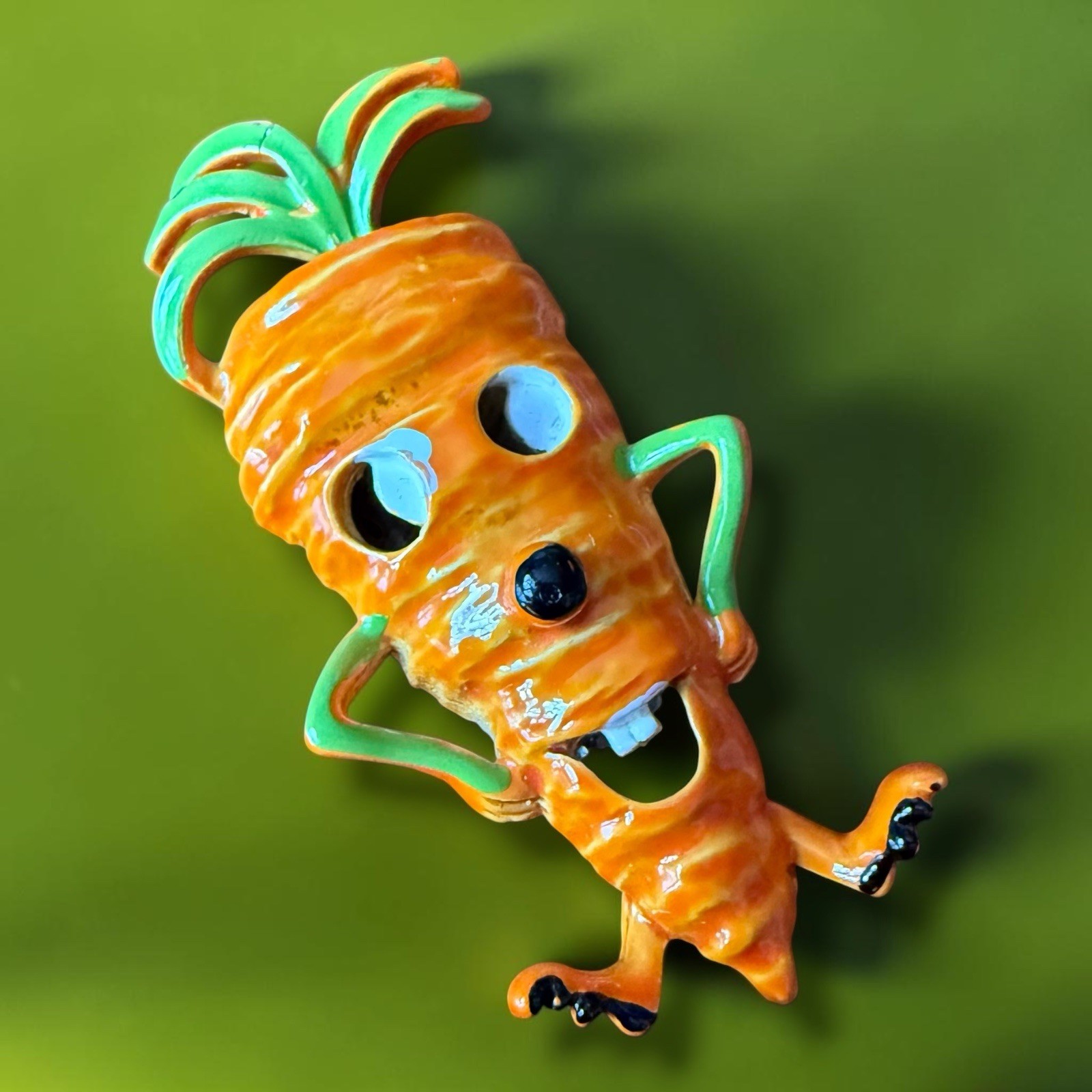 Vegetable Brooch Carrot Brooch Figural Enamel Anthropomorphic Vintage Pin