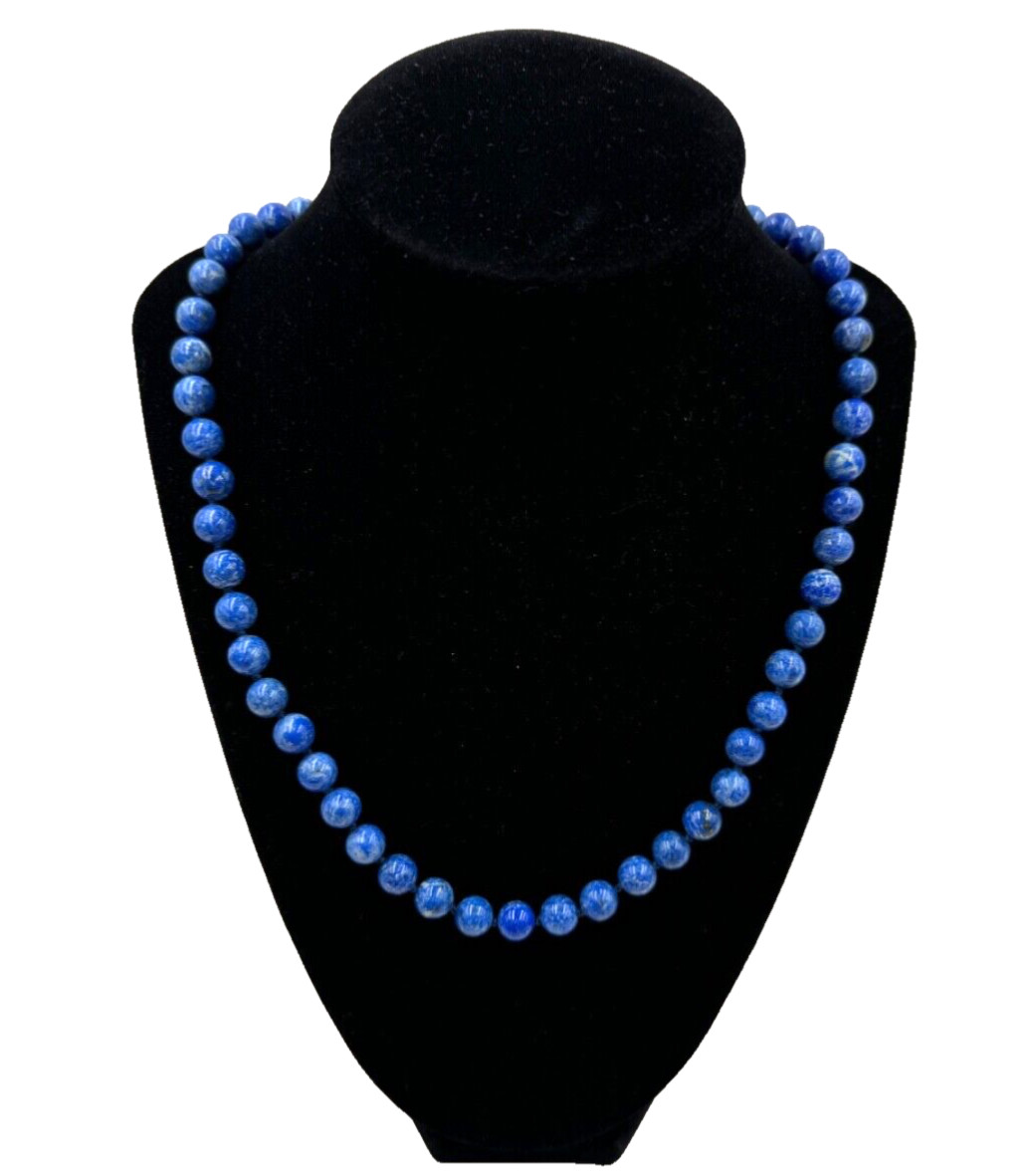 PERSIAN LAPIS LAZULI HAND KNOTTED VINTAGE CHINESE EXPORT NECKLACE STERLING CLASP