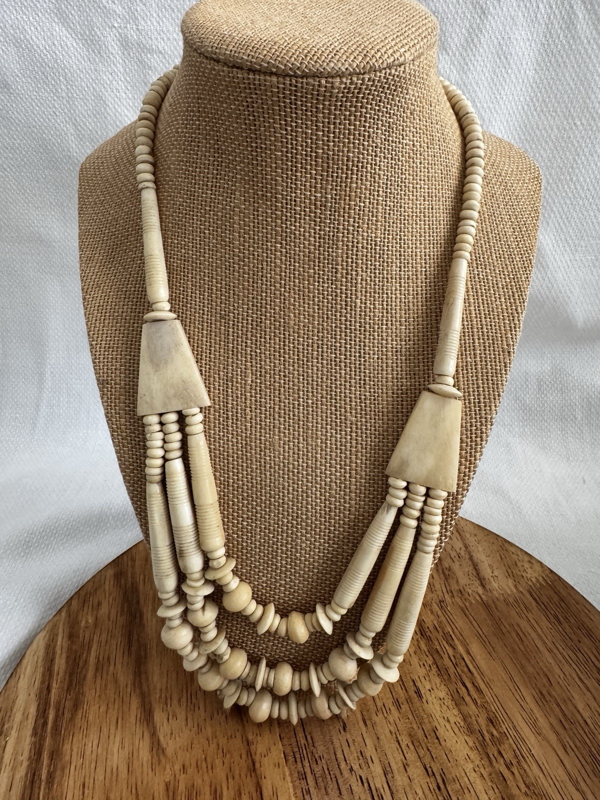 Vintage Beaded Necklace With Bone/Natural Stone Pendent Boho Style Earthy