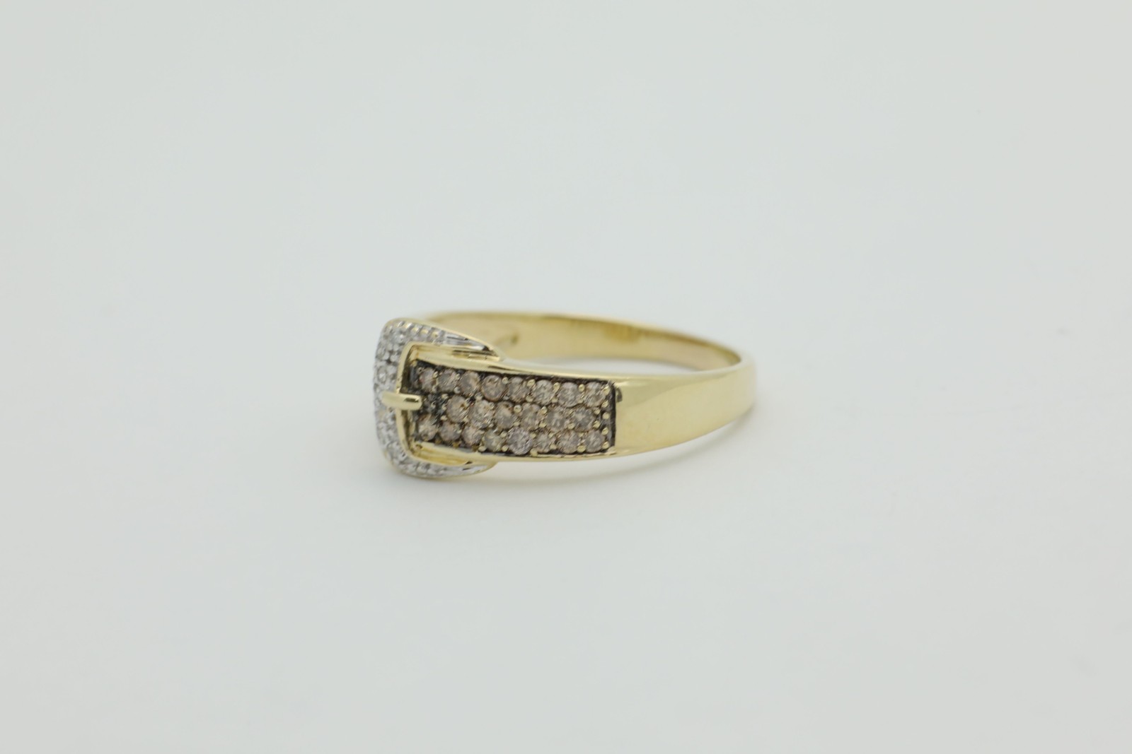 Vintage 1990’s 10K Yellow Gold Belt Ring w/ Champagne & White Diamonds-Size 9.0