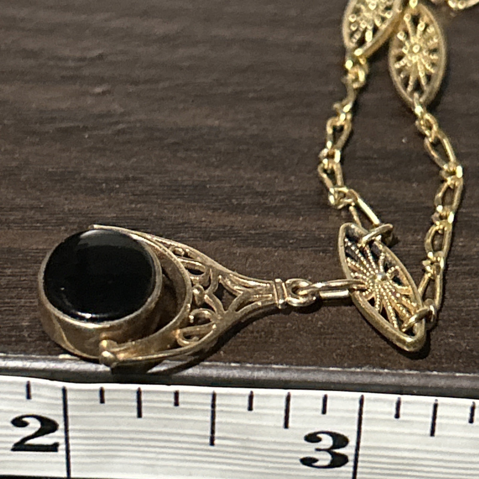 Vintage Birmingham 9ct 375 Gold Fob Onyx Bloodstone Spinner GF French Necklace
