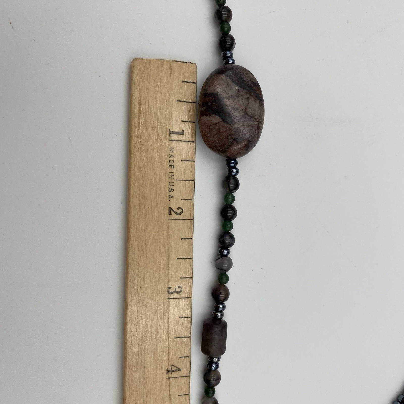 Stone Pendant Beaded Necklace 26″ Lobster Claw Clasp