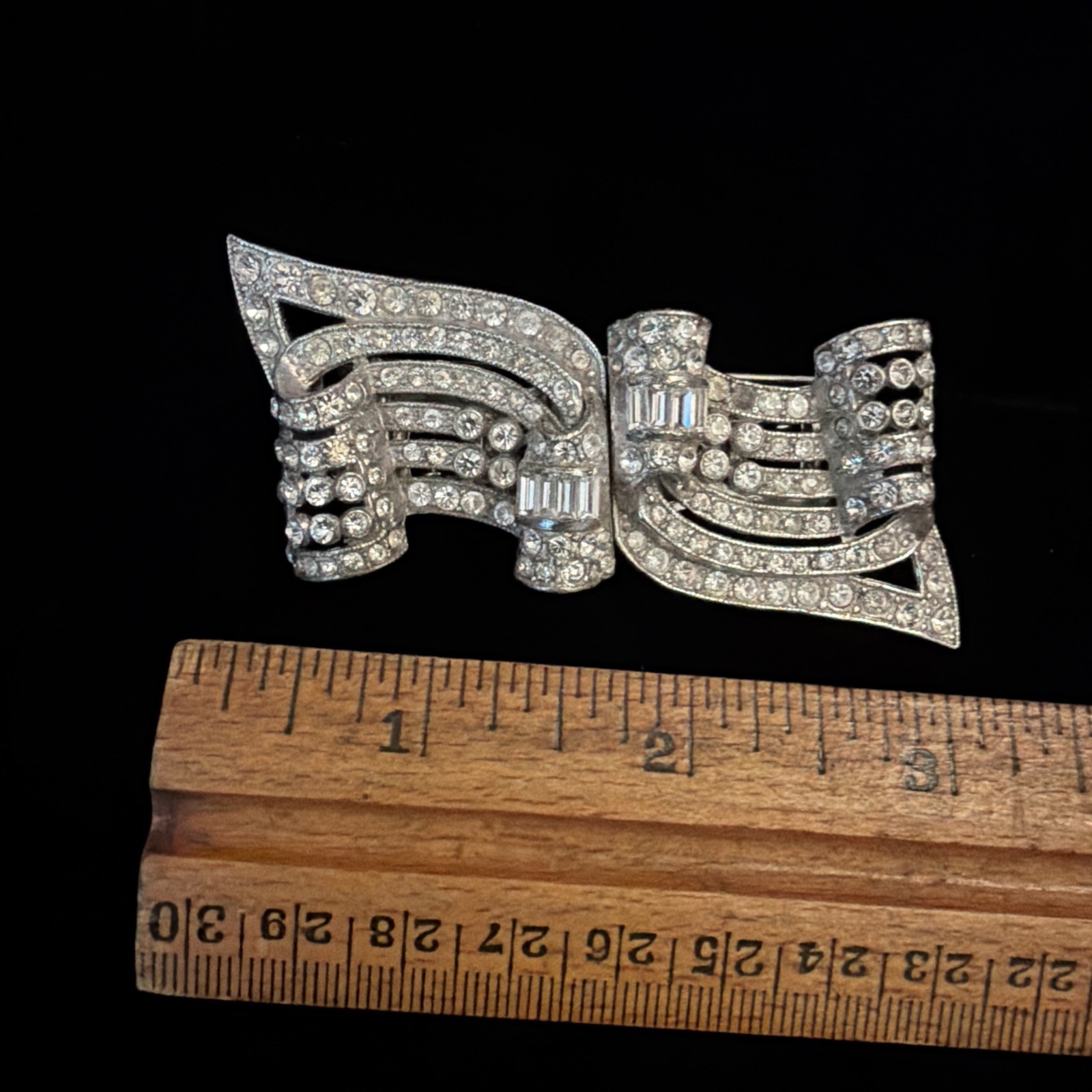 Vintage Coro Duette Art Deco Convertible Brooch Pin Silver Clear Rhinestone Pin