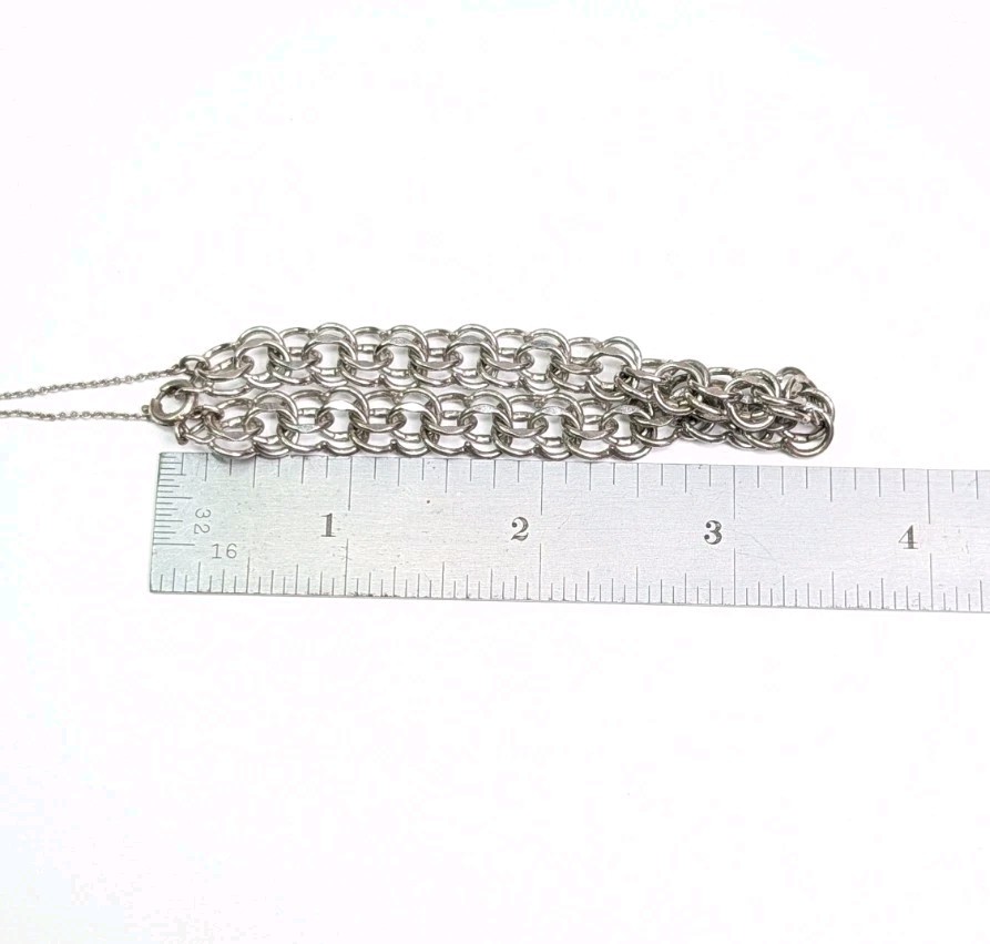 Vintage Sterling Silver Charm Bracelet Double Link 7″ Safety Chain C Clasp