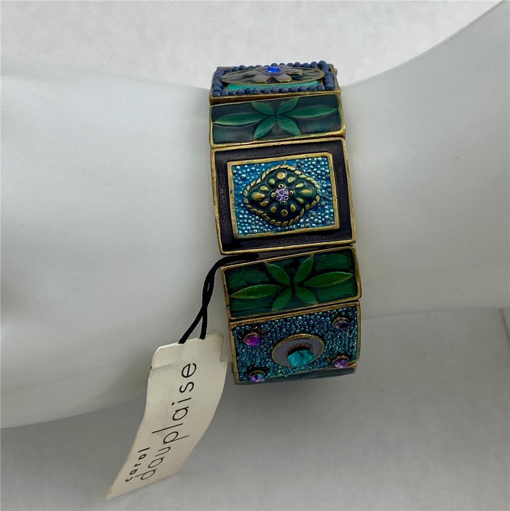 1990’s Carol Dauplaise Blue Tones Enamel & Crystals Stretch Bracelet