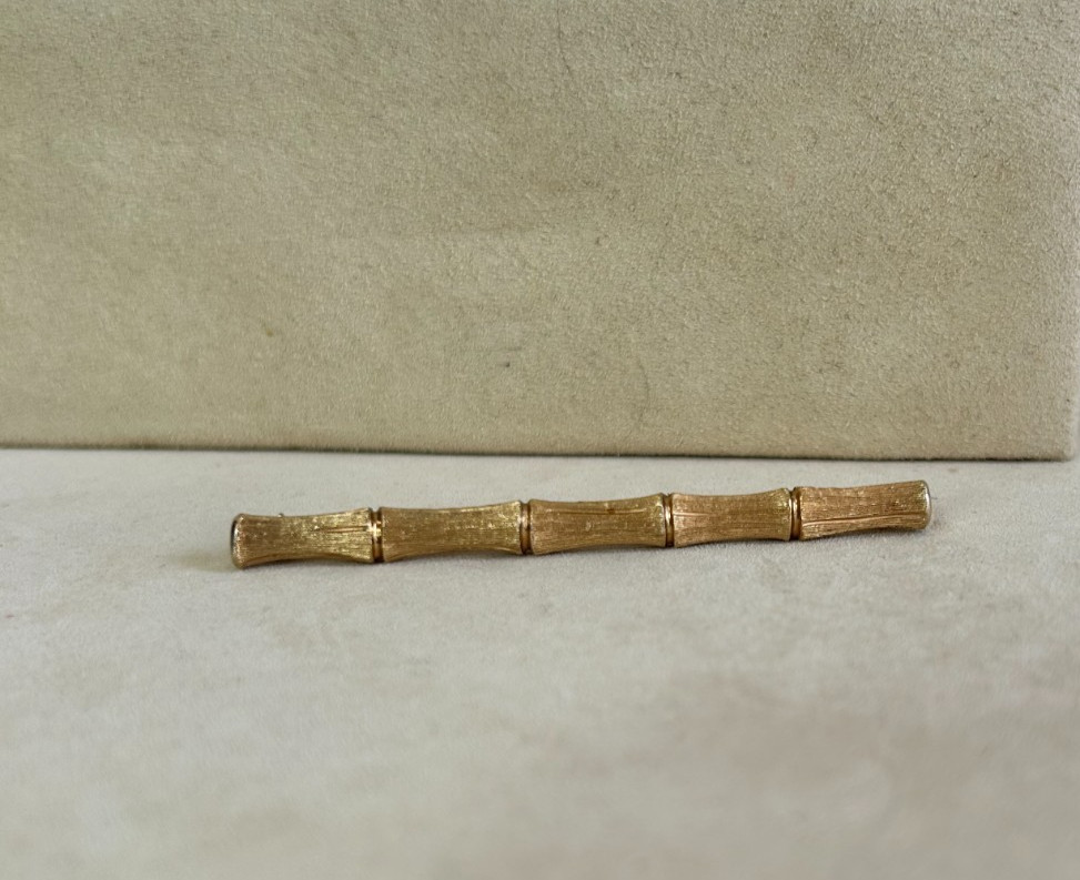 70s Napier Womens Bamboo Bar Brooch Pin Etched Gold Tone 3″ VGUC