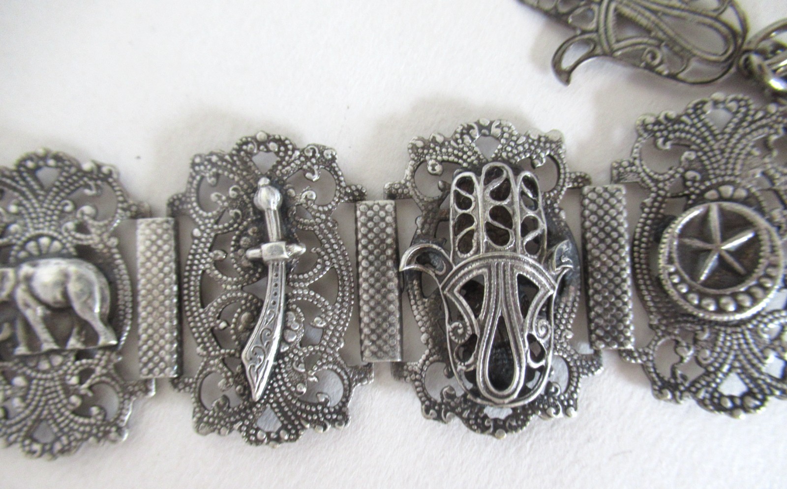 VINTAGE or ANTIQUE TURKEY STERLING BRACELET, 6 1/2 to 7 1/2″ WRIST , 1.25 INCH W