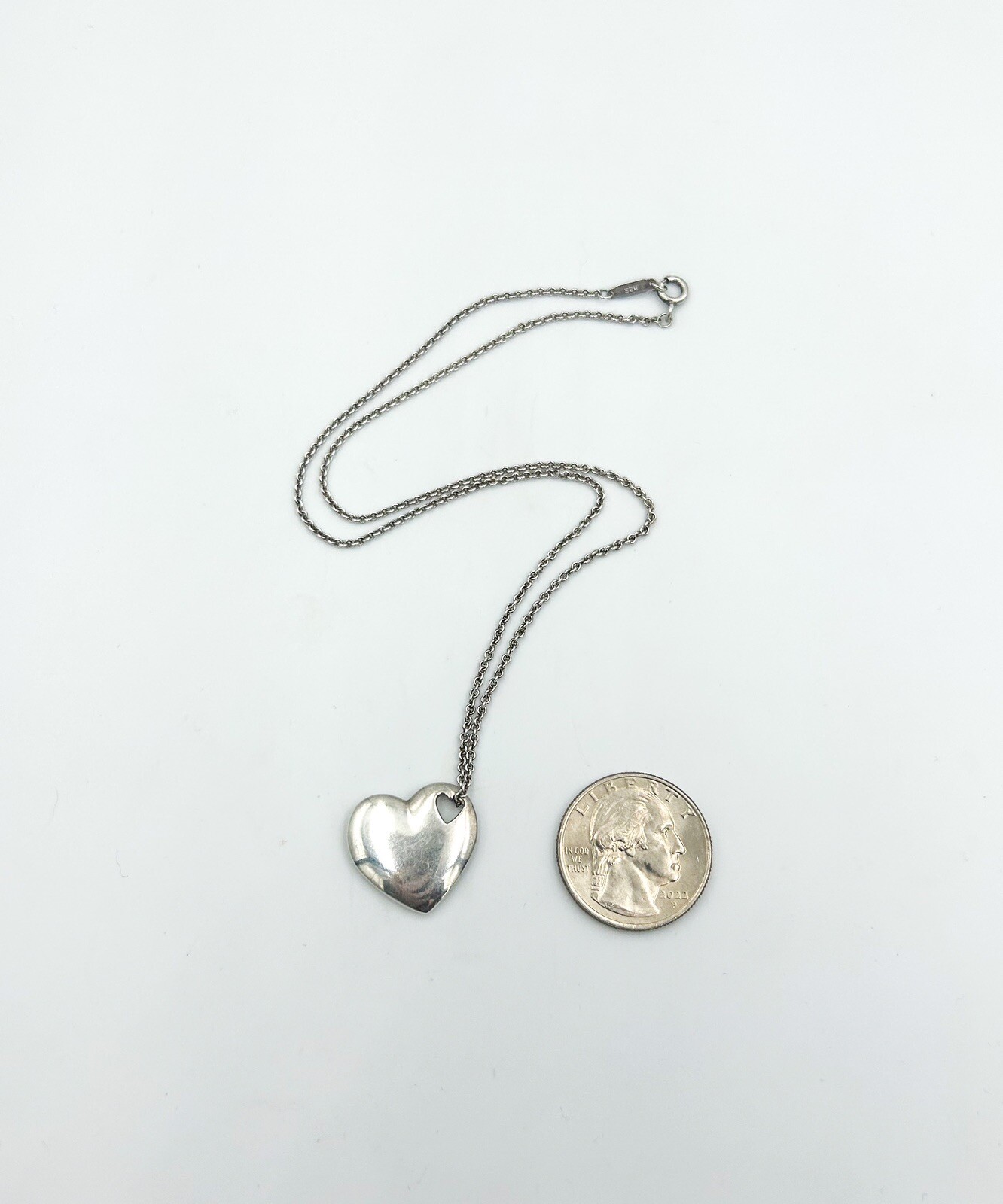 Rare Authentic Tiffany & Co. Vintage Puff Heart Pendant 20 mm Necklace 16″