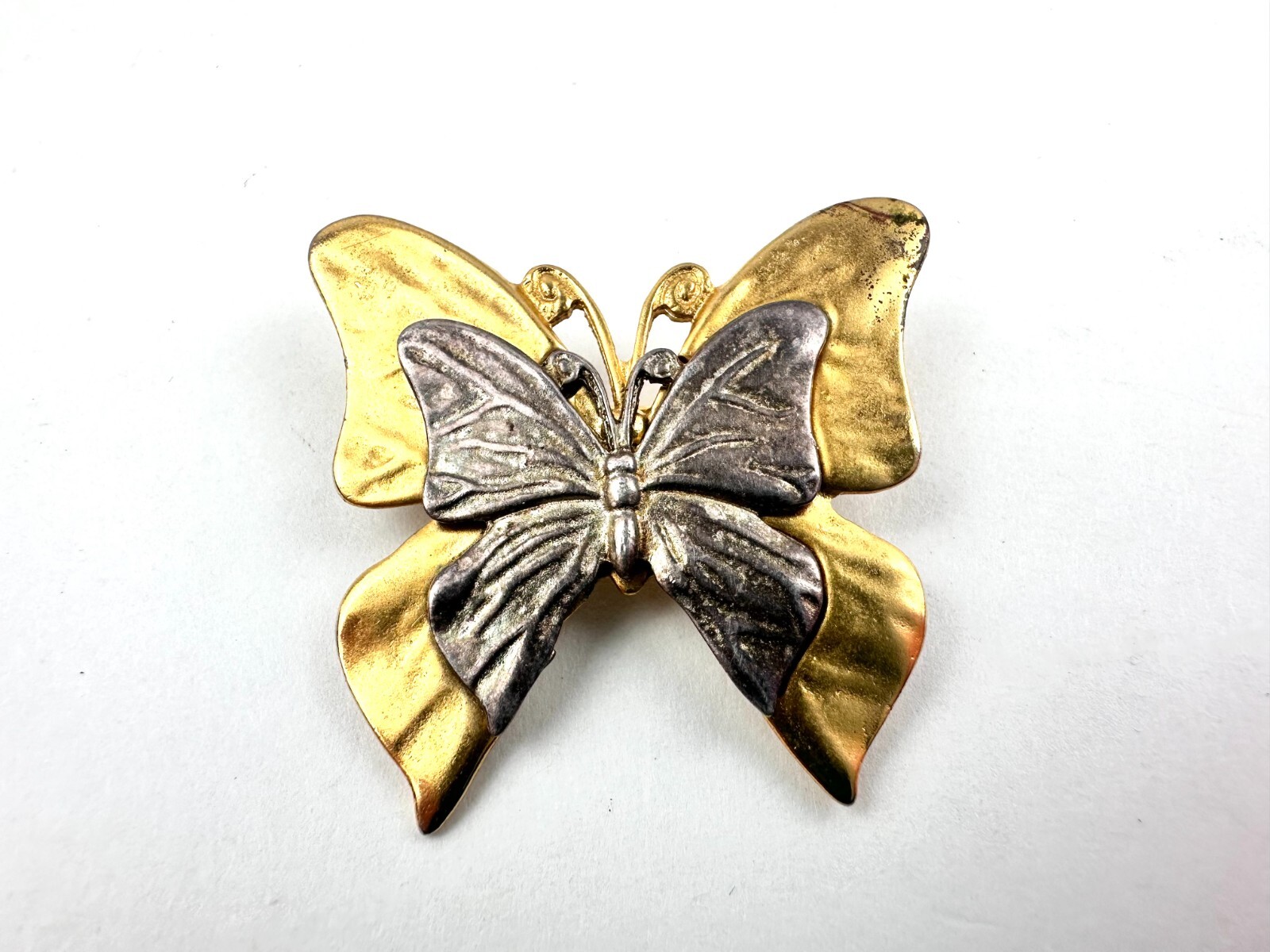 Lot 3 Vintage Brooches Pins: Red Hat Pin, Purple/Pink and Gold/Silver Butteflies