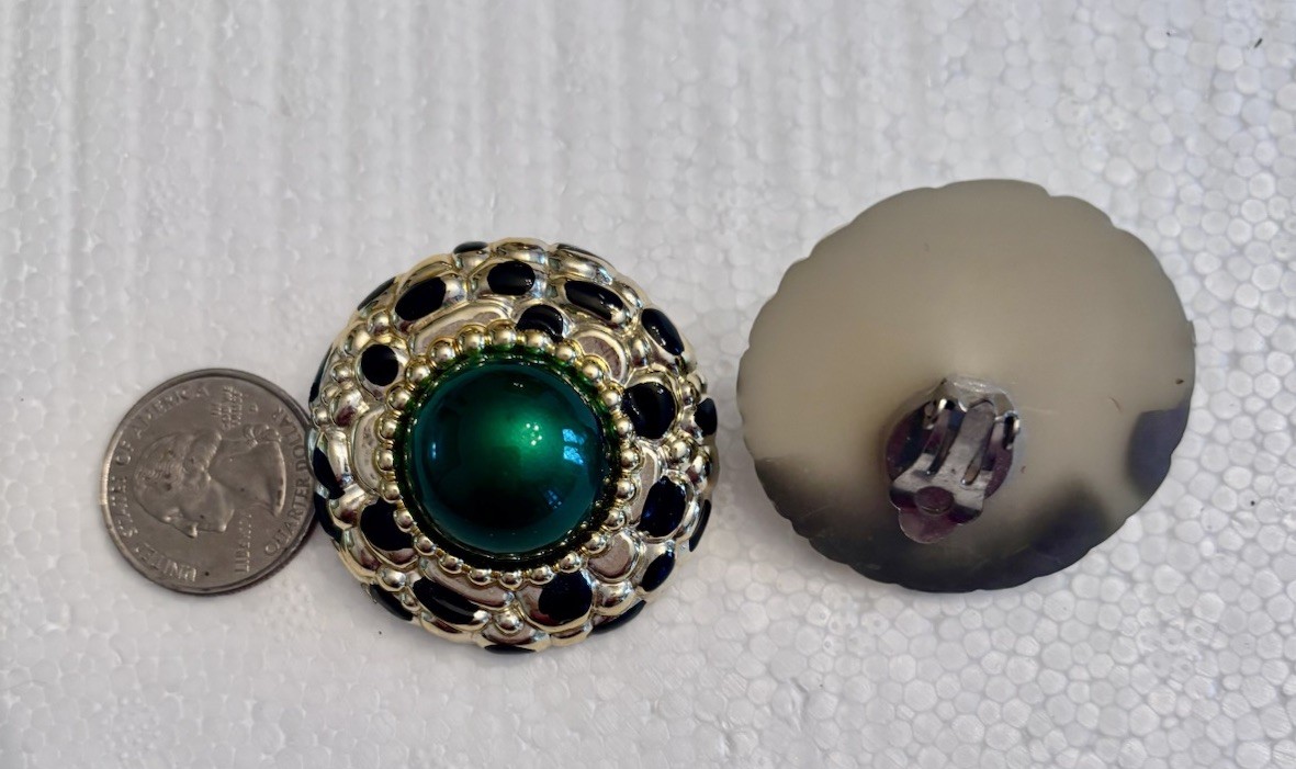 Lot Of 6 Pair Vintage 1980s Clip Earrings Yellow Gold Amber Red Black Green