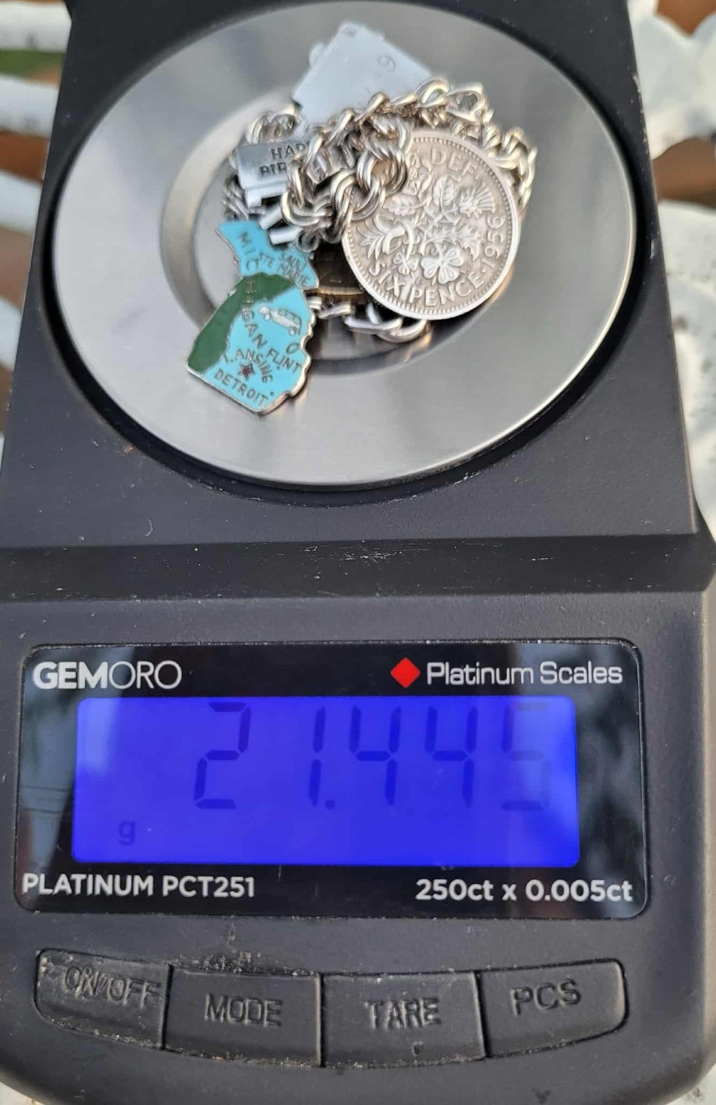 Vintage Sterling Silver Michigan Coins Banjo Grad 7 Charm Bracelet 7″ – 21.4g