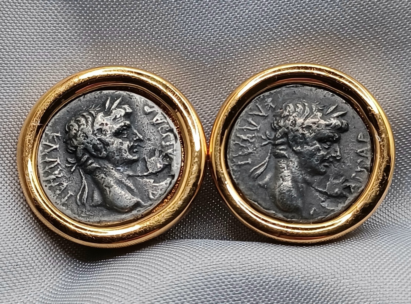 Carolee Roman Coin Clip-On Earrings Gold & Pewter Tone Etruscan Style Vintage