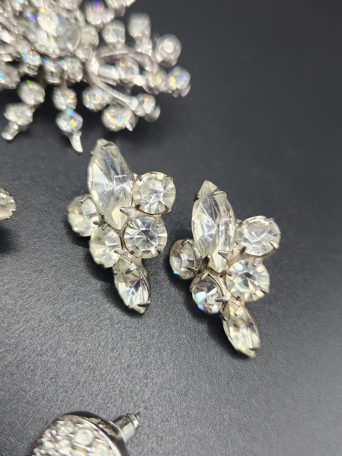 Vintage Rhinestone Earrings and Brooch