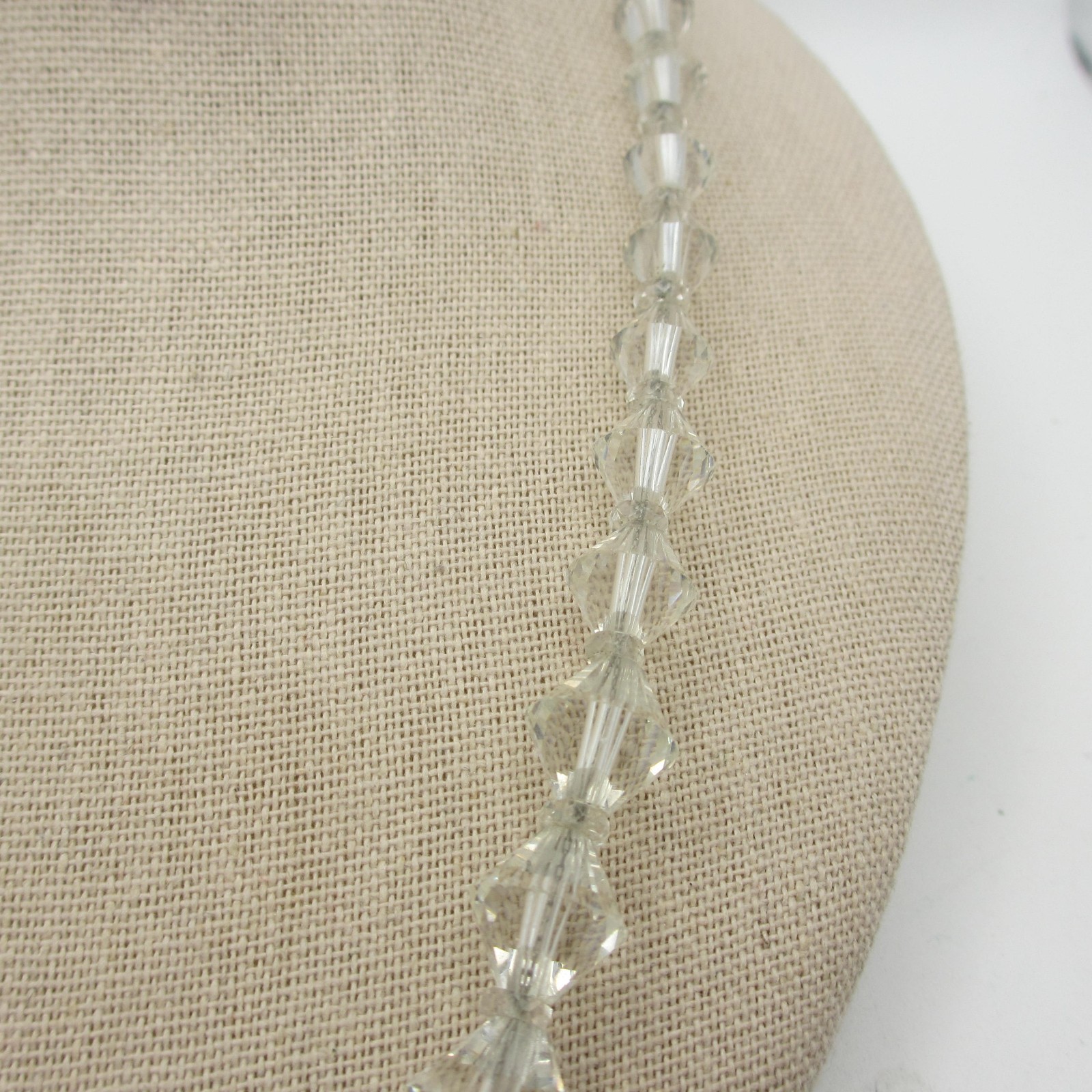 Vintage AB Crystal Necklace Bicone Beads Sterling Clasp 20 Inch
