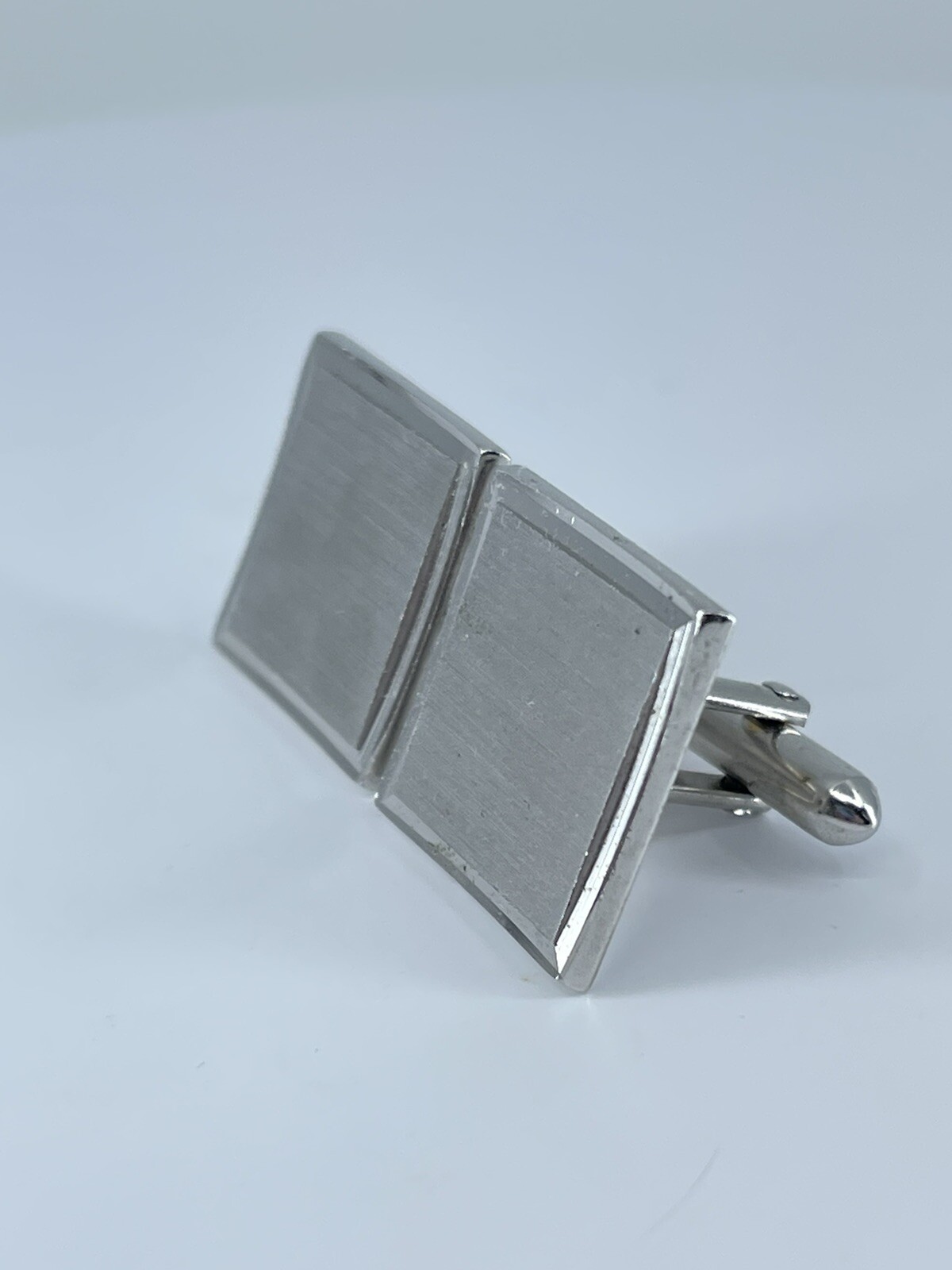 Vintage Swank cufflinks brushed and polished silver tone square design 3/4″