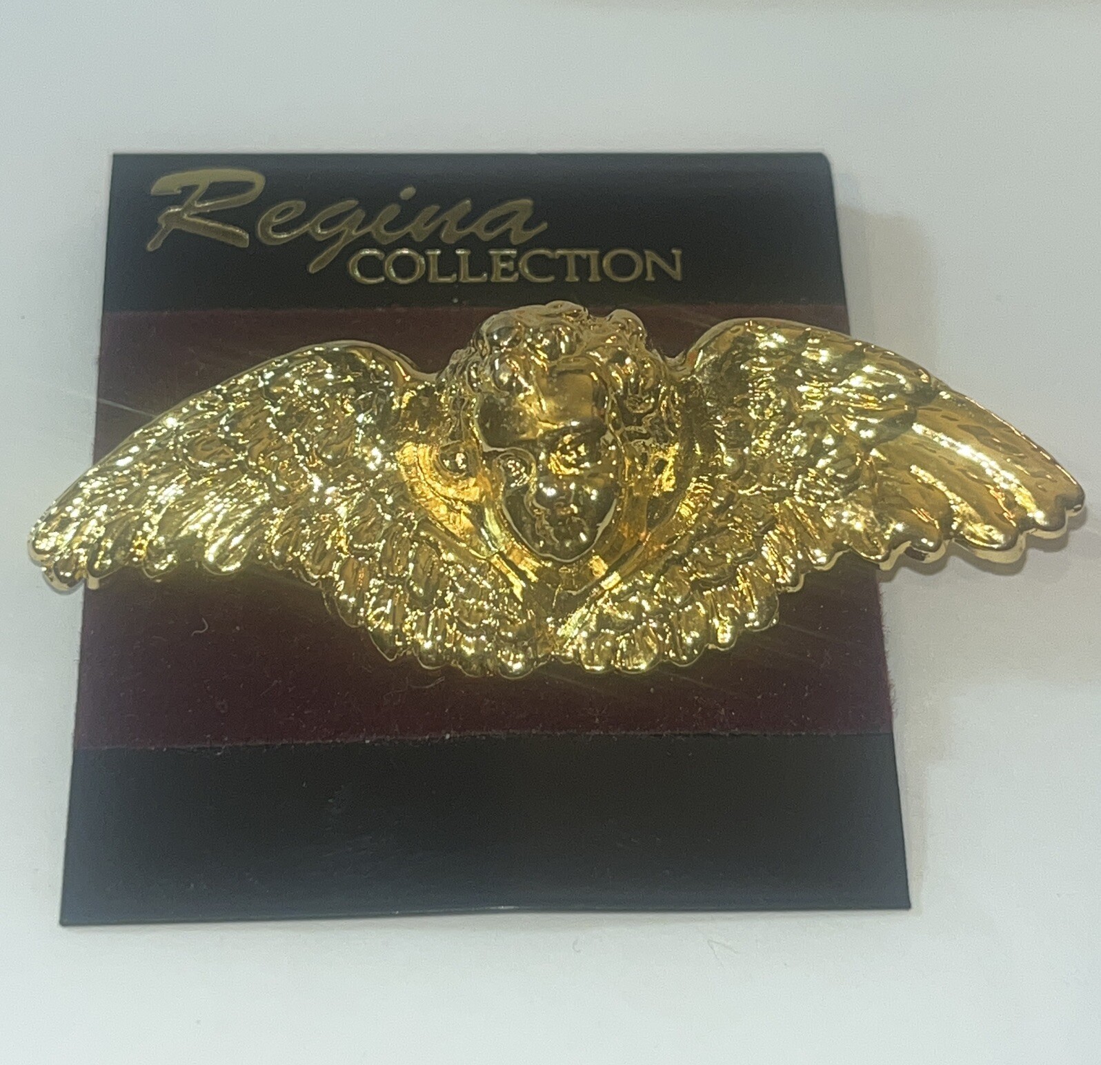 VTG 80s Angel Cherub Cupid Pin Brooch Gold Tone Lg Wings Chunky Putti Jewelry