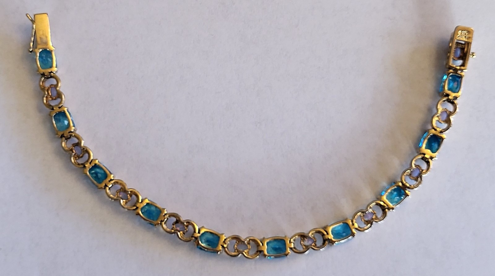 Sterling Silver Vermeil Aqua Blue Gemstone & Opal Bracelet Ring Necklace Parure