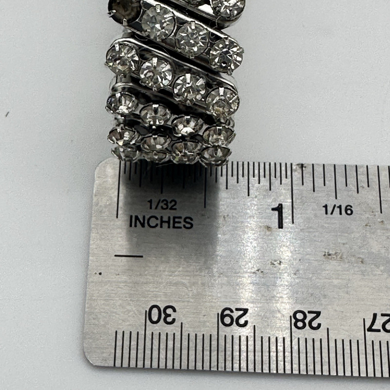 Vtg 40s Expansion Bracelet Accordion Silver Tone Rhinestone Sweetheart Style