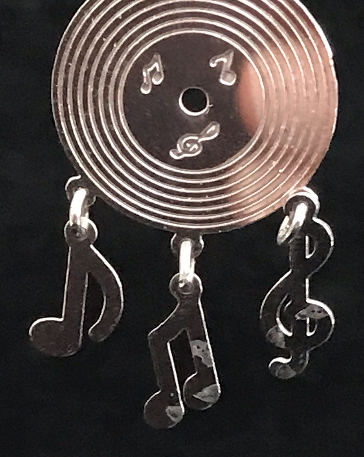 925 Sterling Silver Vinyl Record Earrings Music Notes Dangle Vintage Rock & Roll