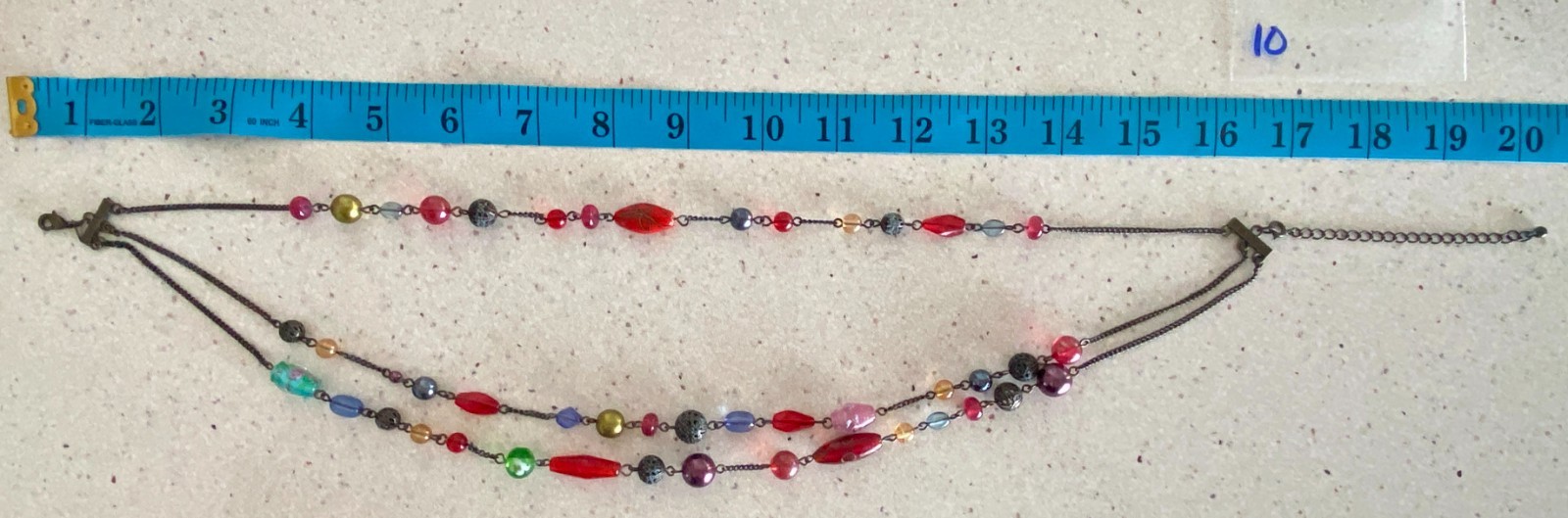 Avon Multicolor Glass Bead Necklace Triple Strand Copper Tone Adjustable 16″-19″
