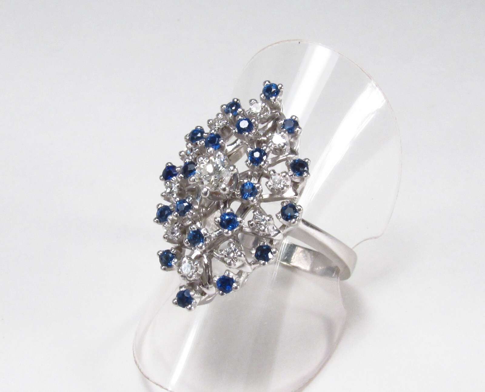 Vintage ODI NY USA 14K White Gold 0.75 ctw Diamond Sapphire Cocktail Ring Sz 8