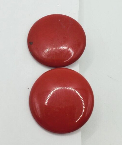 Vintage Red Metal Round Clip On Earrings