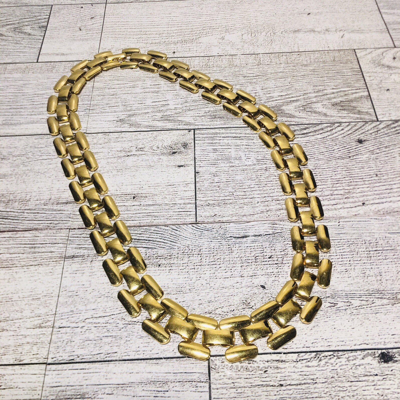 Vintage Trifari Signed Gold Tone Square Link Chain Necklace Articulated Estate