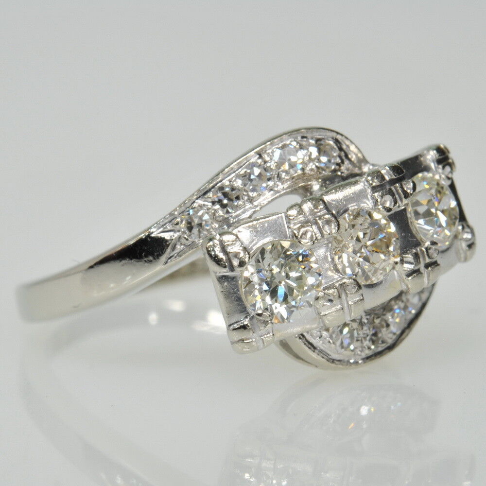 Vintage 14k White Gold 5/8Ctw Old European Single Cut Diamond Right Hand Ring
