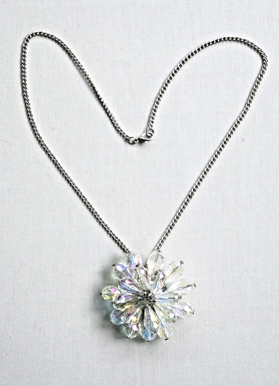 Faceted Aurora Borealis Crystal Glass Large Floral Pendant Flower Necklace