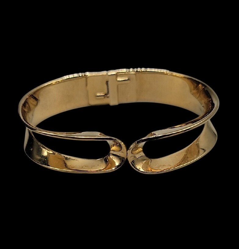 Vintage Crown Trifari Hinged Cuff Bracelet Gold Tone Modern Open Design 1960s