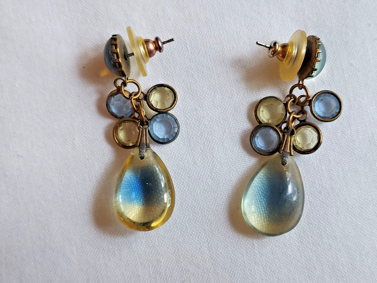 Vintage Glass Works Studio Moonstone Opal Topaz Crystals Pierced Drop Earrings