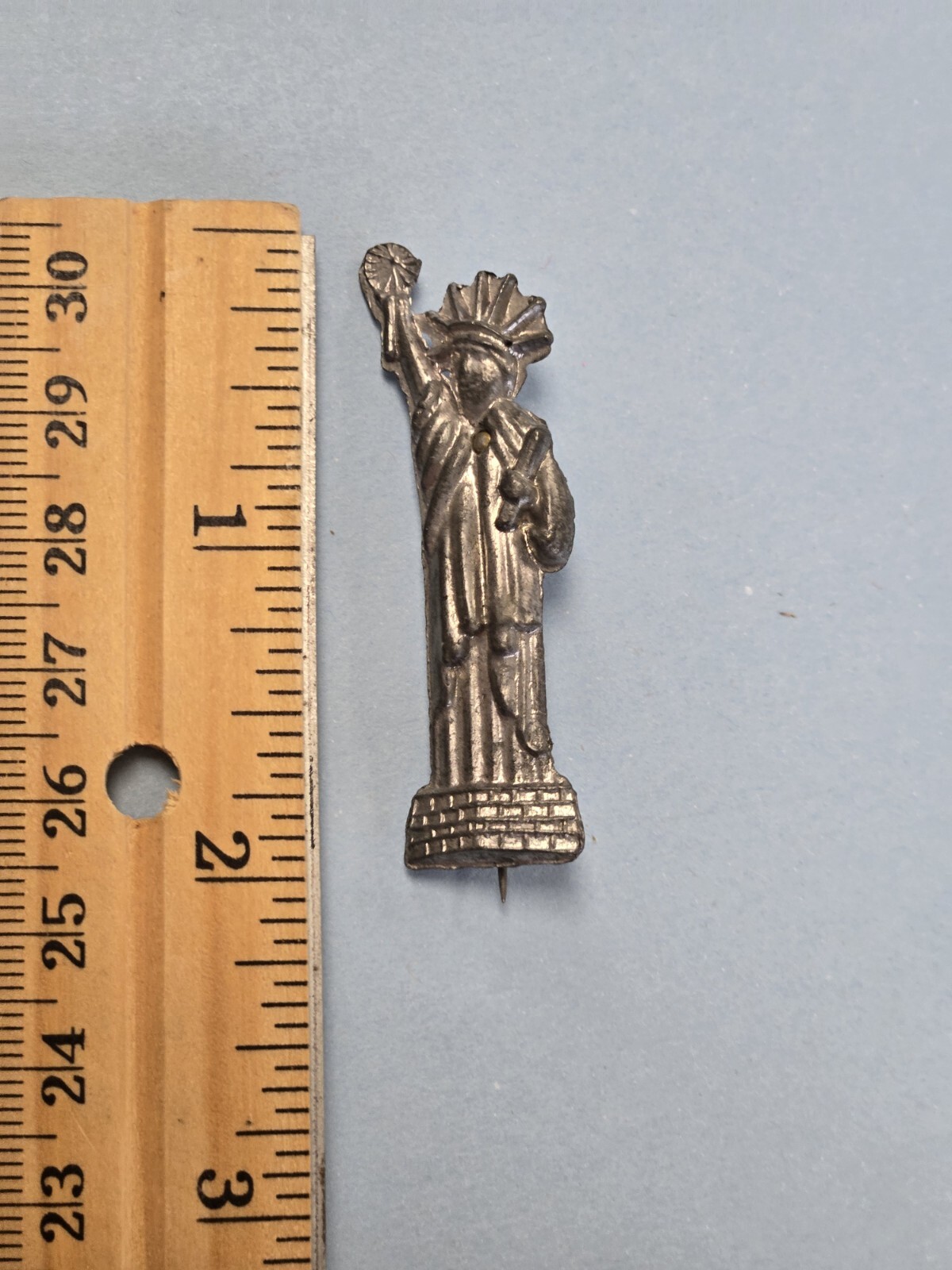 Antique Statue of Liberty Brooch Pot Metal Early Souvenir Pin Rare C Clasp
