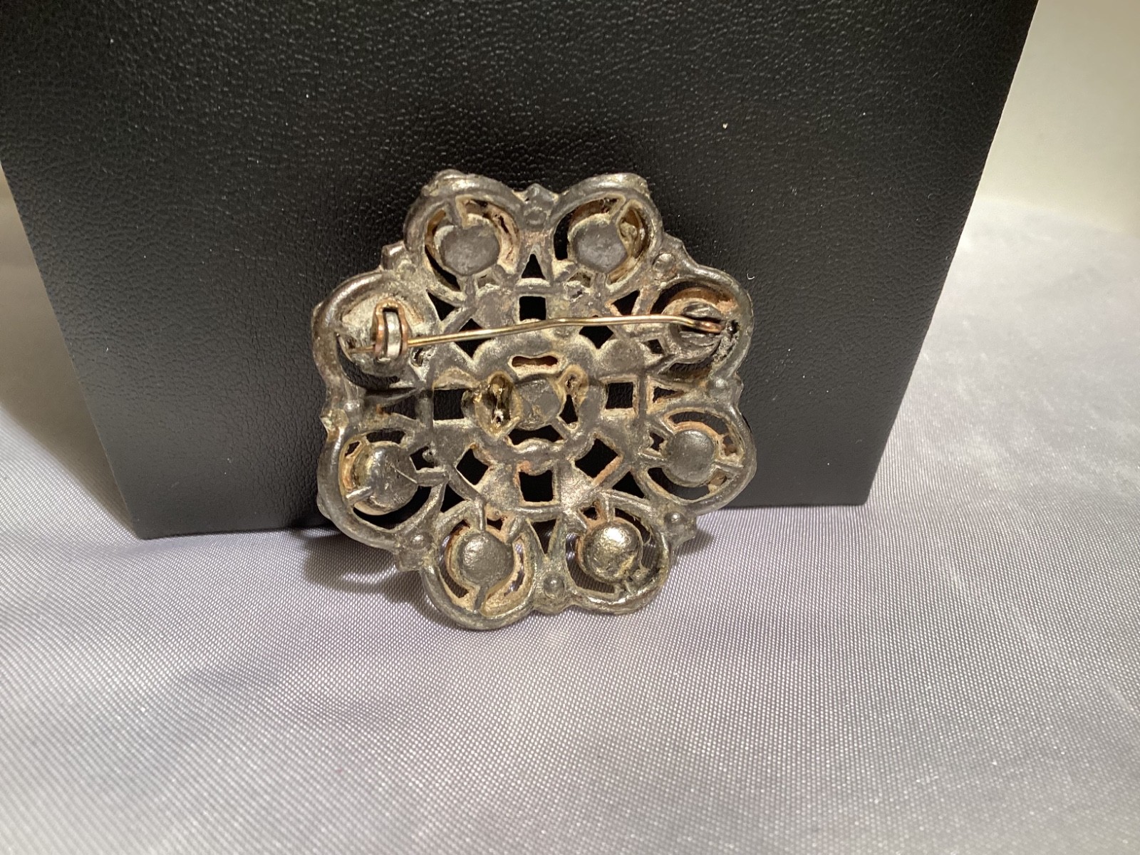 VTG Brooch Pin Signed NE New England Glass Works Pearl Filigree