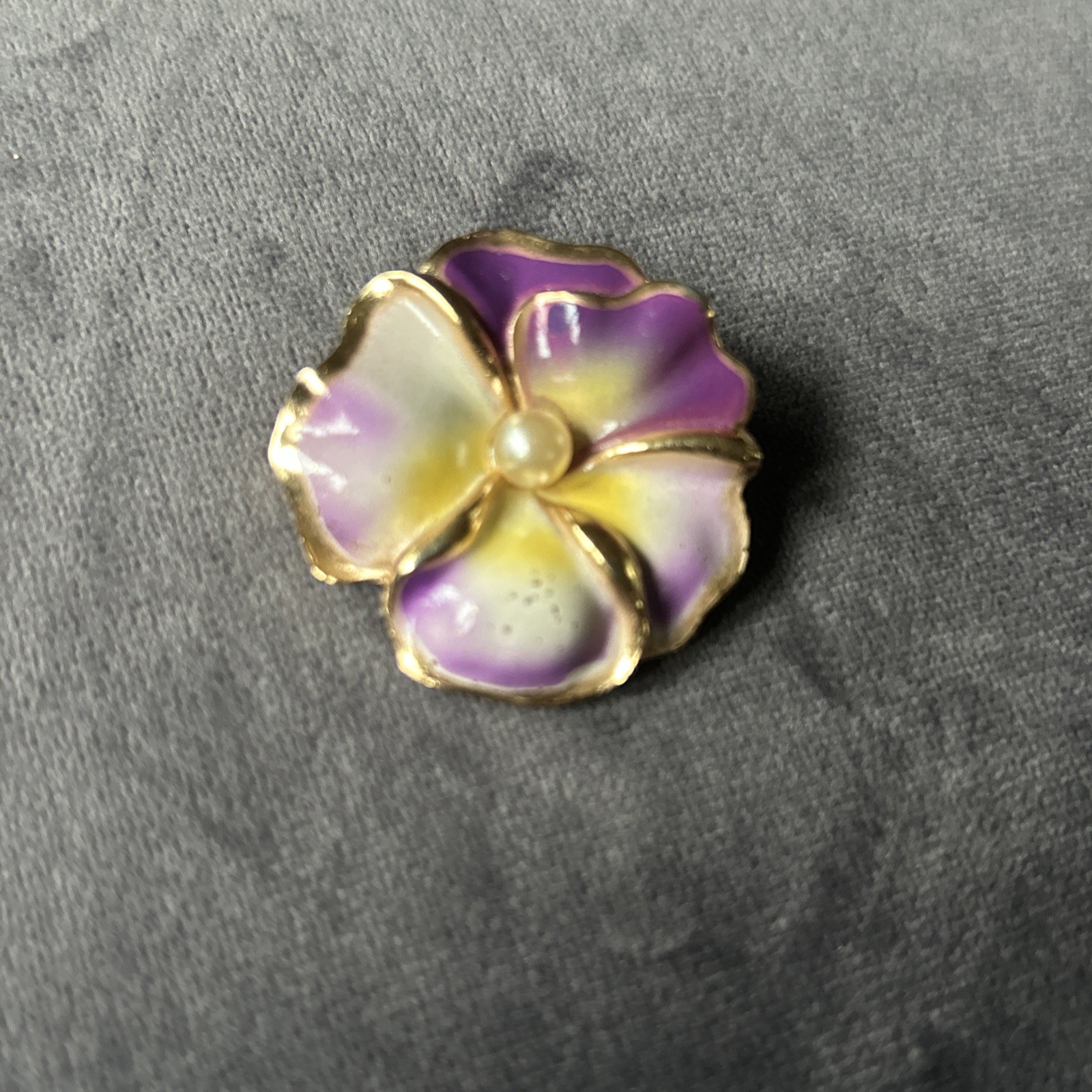 Vintage Pansy Brooch With Faux Pearl Accent